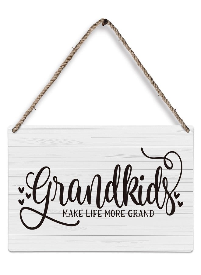 huester Grandparents Wood Plaque Sign, Grandkids Wall Decor, Grandparents Grandma Grandpa Gifts from Grandkids Grandchildren, Grandkids Make Life More Grand Home Wall Hanging Decor, 12x6 inches - Image 1